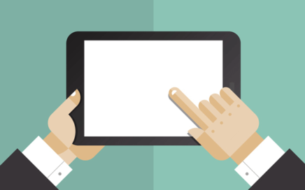 Illustration of a tablet being held by two hands