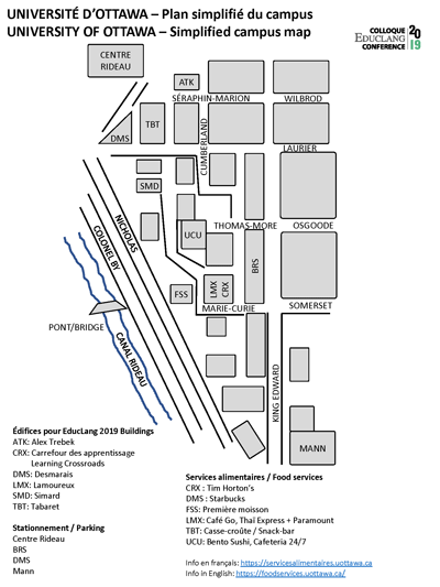 Plan simplifié du campus de l'université d'Ottawa